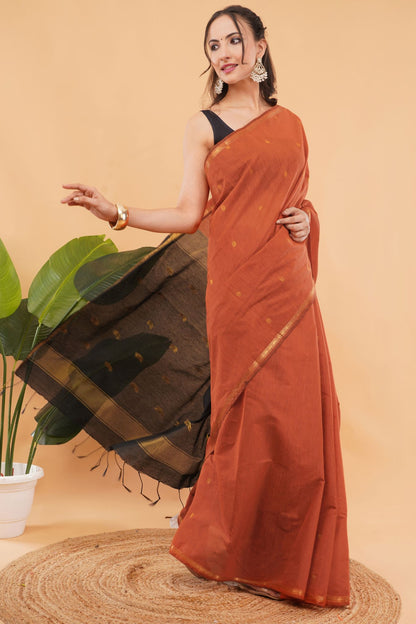 DhevStylish Maheshwari Cotton Saree for Women | cotton Soft Lightweight Cotton Saree with Gold Zari Border & Running Blouse Piece | Traditional Handloom Style Ethnic Saree | 6.25 Meter