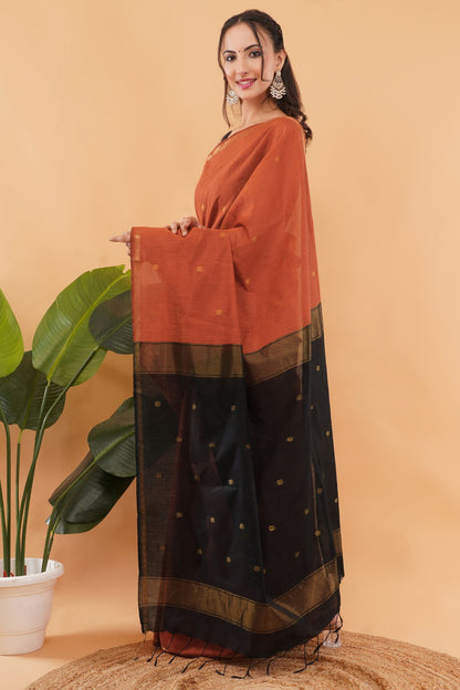 DhevStylish Maheshwari Cotton Saree for Women | cotton Soft Lightweight Cotton Saree with Gold Zari Border & Running Blouse Piece | Traditional Handloom Style Ethnic Saree | 6.25 Meter