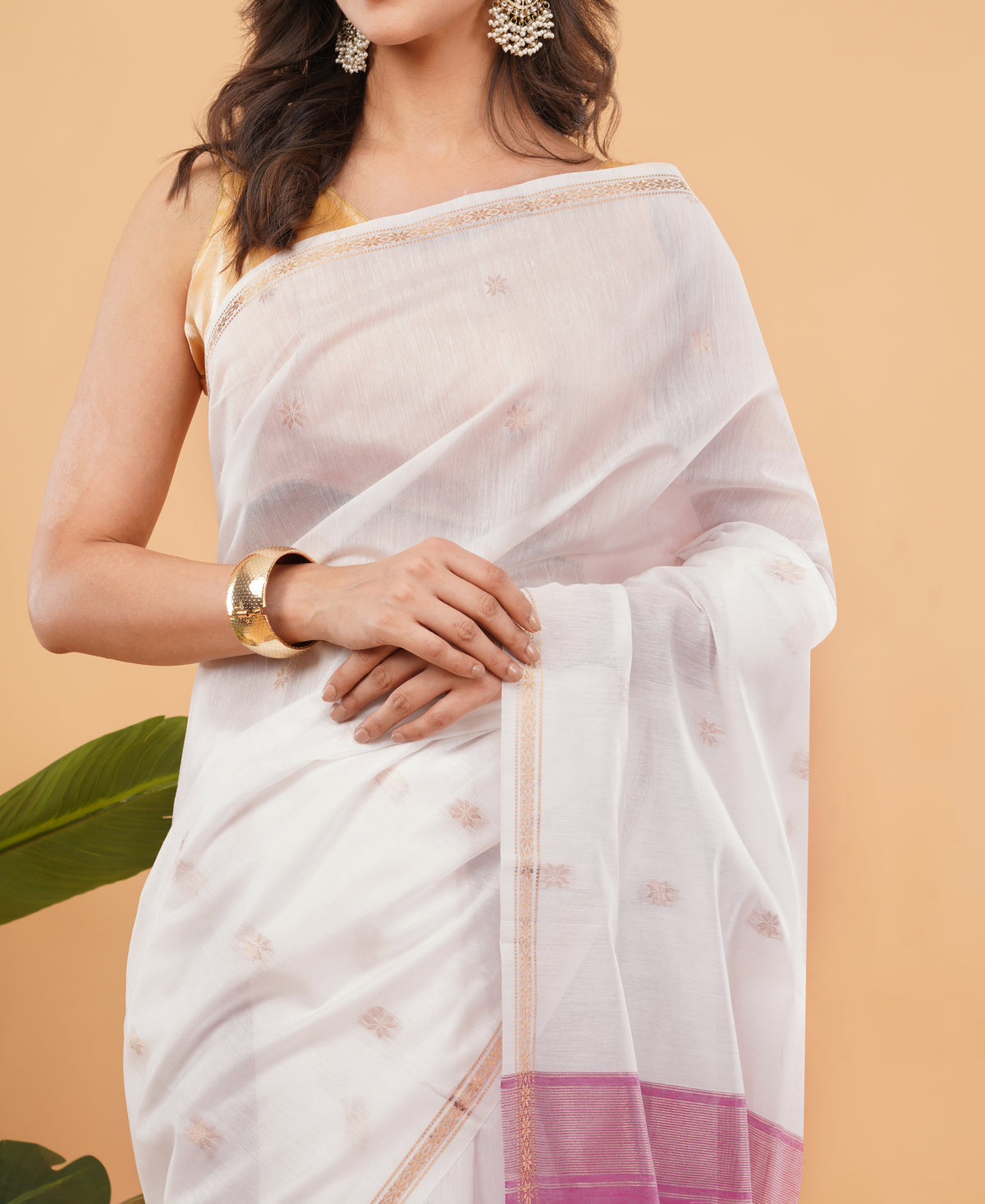 DhevStylish Women's Pure Maheshwari Soft Cotton Sarees For Women With Running Blouse only | Cotton sarees for women| Cotton sarees with Running Blouse only (White)