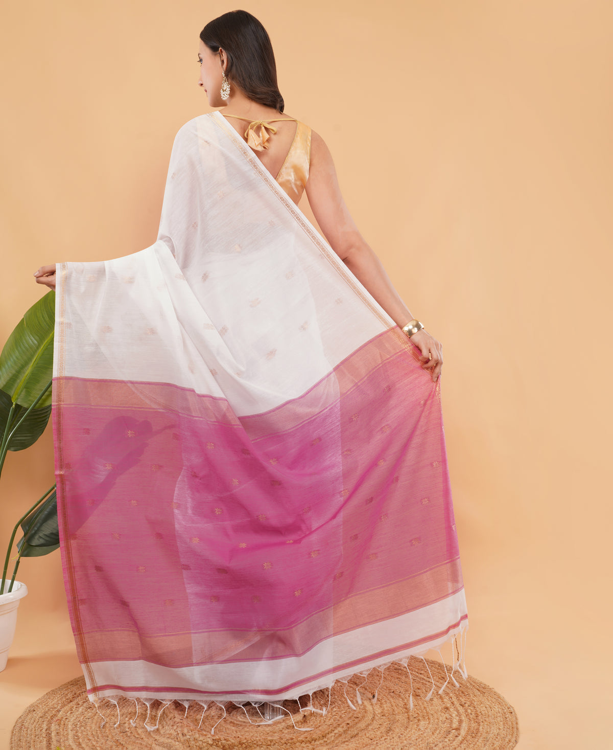 DhevStylish Women's Pure Maheshwari Soft Cotton Sarees For Women With Running Blouse only | Cotton sarees for women| Cotton sarees with Running Blouse only (White)