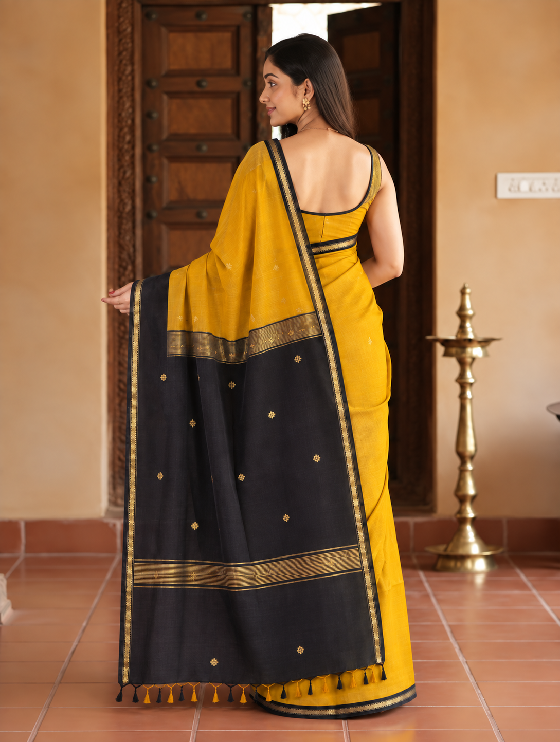 DhevStylish Maheshwari Cotton Saree for Women | cotton Soft Lightweight Cotton Saree with Gold Zari Border & Running Blouse Piece | Traditional Handloom Style Ethnic Saree | 6.25 Meter