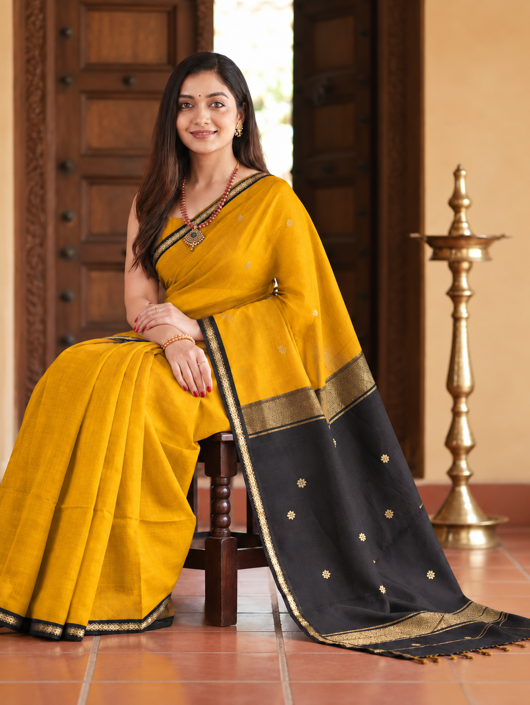 DhevStylish Maheshwari Cotton Saree for Women | cotton Soft Lightweight Cotton Saree with Gold Zari Border & Running Blouse Piece | Traditional Handloom Style Ethnic Saree | 6.25 Meter